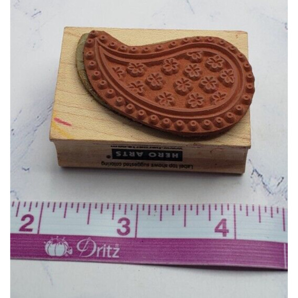 Hero Arts Paisley Teardrop Pattern With Flowers Wood Mounted Rubber Stamp C4518 - Picture 6 of 7